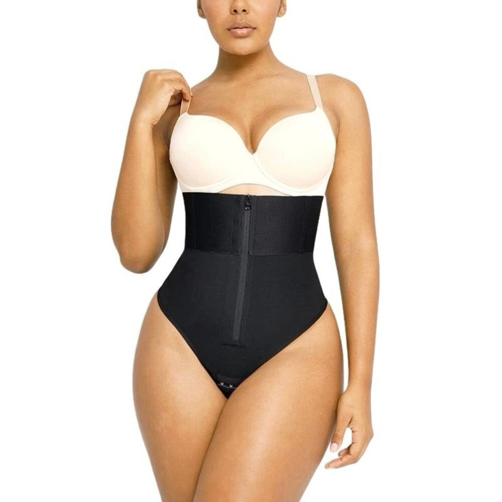 Shapellx AirSlim High-Rise Black Body Sculpting Zip Front Thong Size M NWT